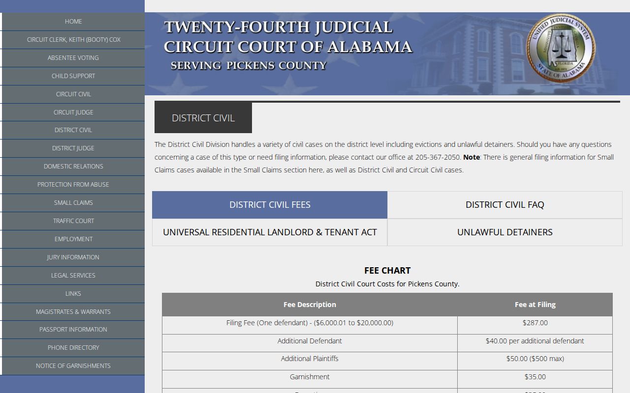 Pickens County Circuit Clerk District Civil process and forms
