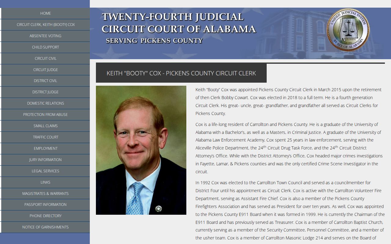 Pickens County Circuit Clerk Keith Booty Cox office biography