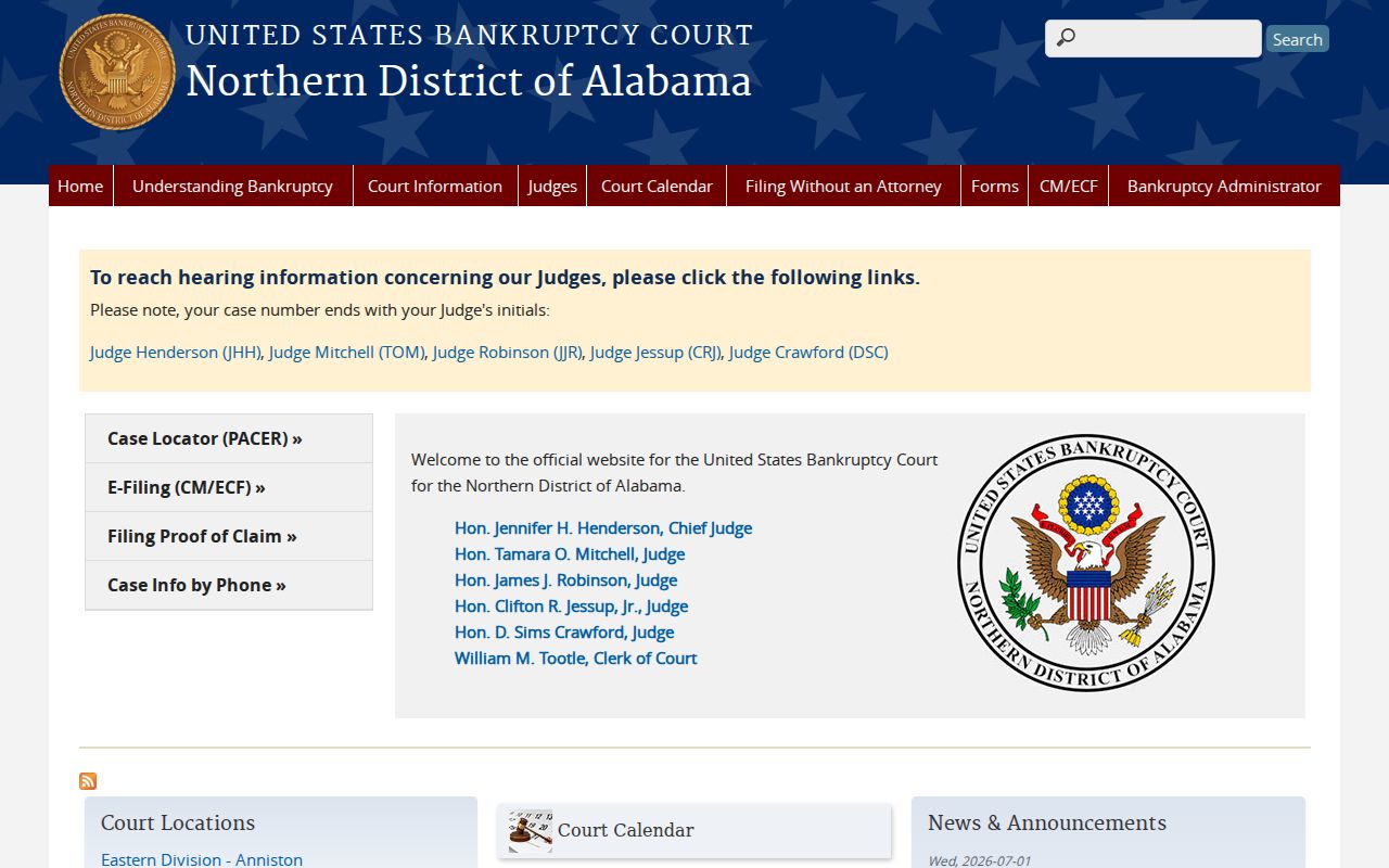 Pickens County bankruptcy court dockets Northern District Alabama