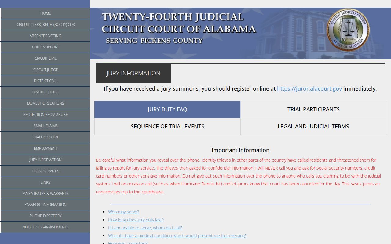 Pickens County Circuit Court jury and courthouse information