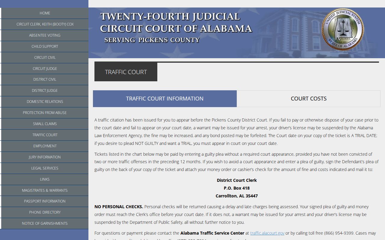 Pickens County Circuit Court and lower District Court traffic instructions