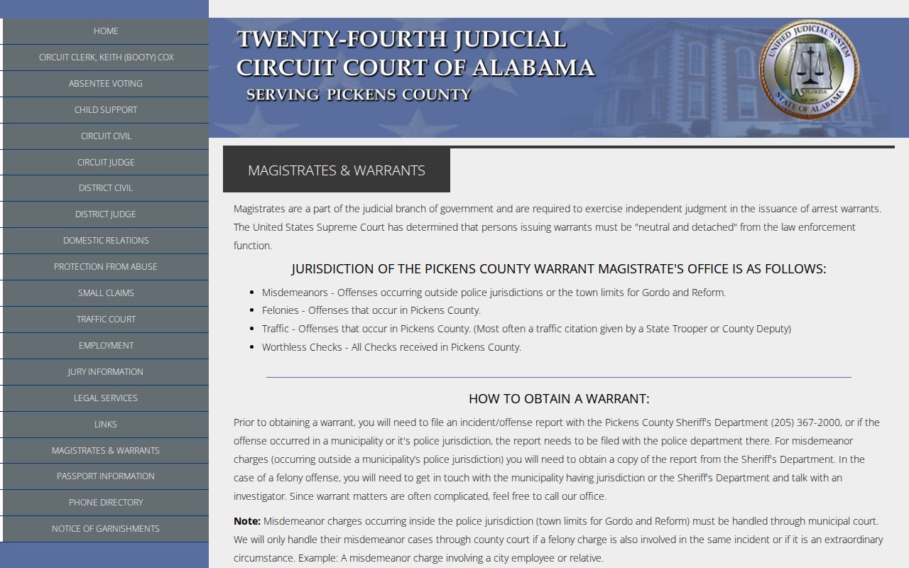 Pickens County Circuit Court magistrate and warrant process