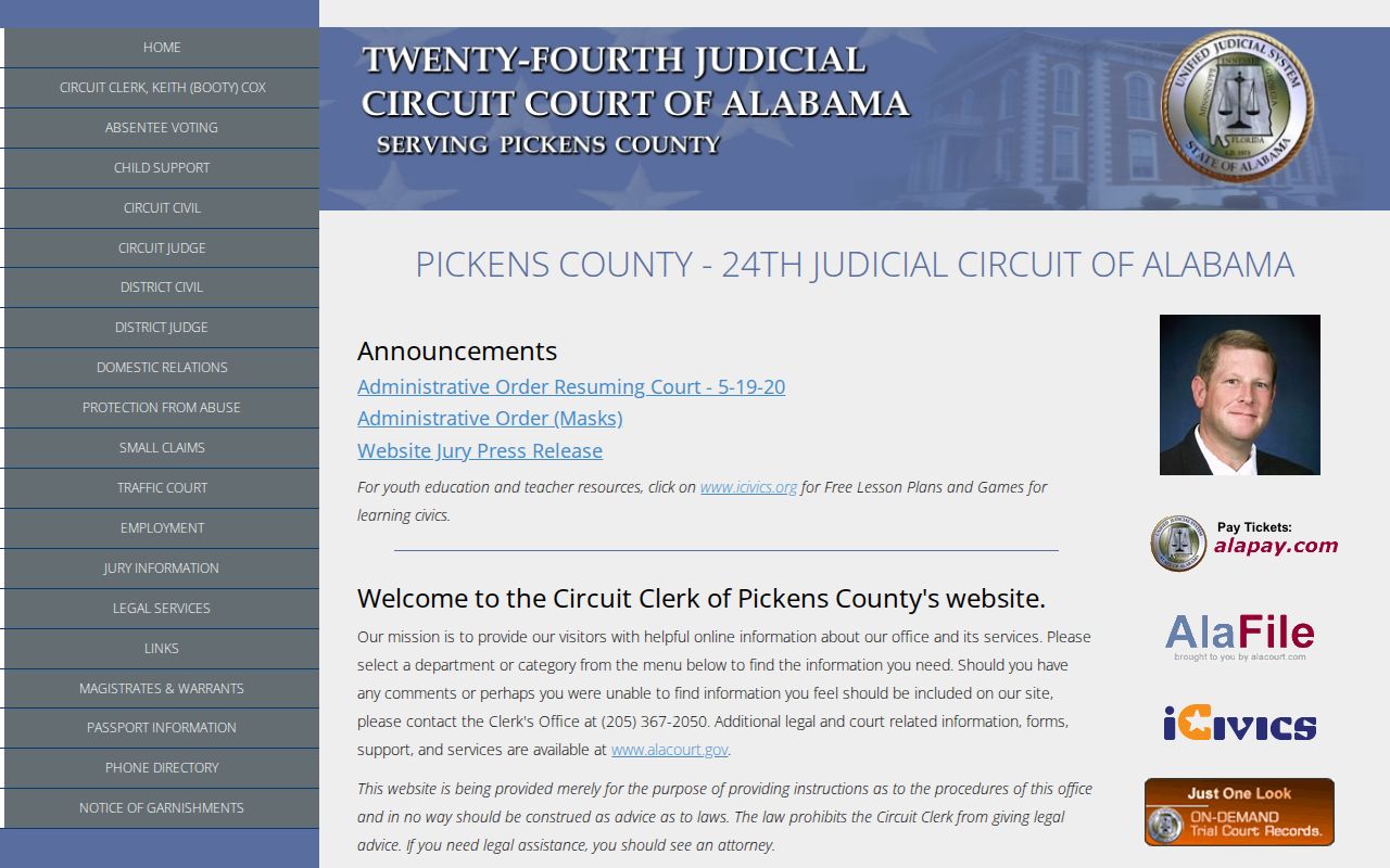 Pickens County court records and 24th Judicial Circuit homepage
