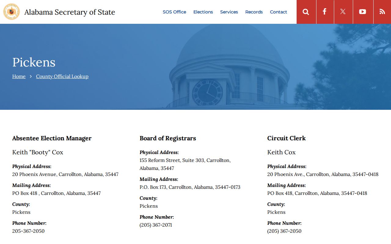 Pickens County court records and official county officers lookup